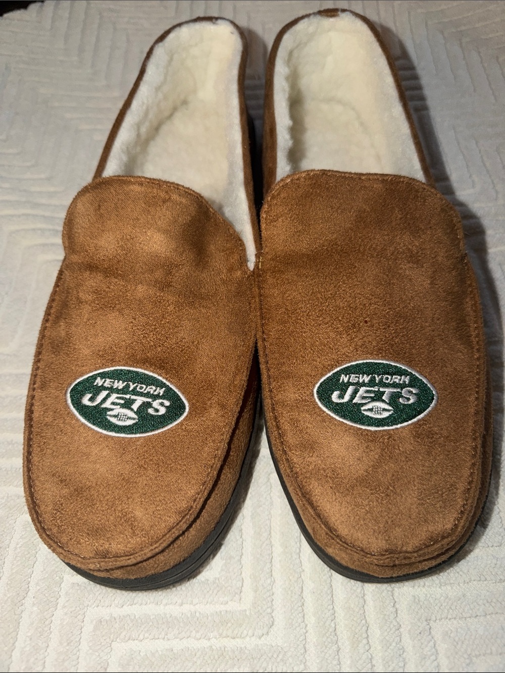 New York Jets Brown Suede Slip-On Slippers